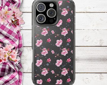 Funda transparente con diseño de flor de cerezo / Funda floral transparente para iPhone / Funda con estética Sakura para mujer