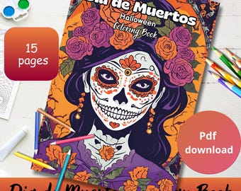Dia de Muertos & Halloween Coloring Pages | 15 Fun and Spooky Kids Coloring Sheets | Printable Activity for Children / pdf download