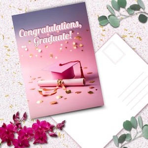 Carte de fin d'études pour elle | imprimable pliable + enveloppe | Cadeau de remise des diplômes rose pour fille | Téléchargement instantané
