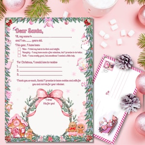 Brief an den Weihnachtsmann Printable Pink Collection - Weihnachtswunschliste, Umschlag, Zertifikat, Brief vom Weihnachtsmann, Rosa Weihnachtsliste Vorlage PDF