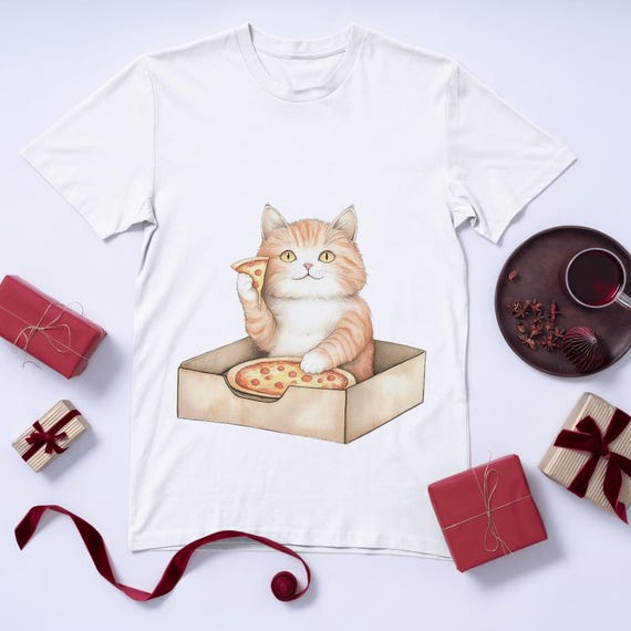 Watercolor Pizza Cat T-shirt: Funny Cat Lover Graphic Tee
