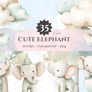 Elephant Clipart Bundle | Watercolor Pastel Safari Animals for Nursery, Baby Showers, Kids’ Rooms, Scrapbooking | Digital Download
