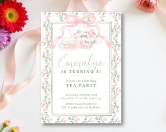 Invitación de cumpleaños para fiesta de té: Plantilla editable de 5x7 (descarga digital)