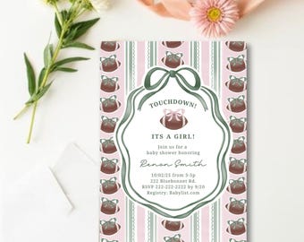 Football Baby Shower Invitation: Editable Pink Football Party, Touchdown! It's a Girl! (Digital Download)