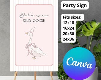 Silly Goose Party Sign Poster: Customizable Canva Template (Digital Download)