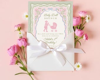 Baby Doll Brunch Invitation: Vintage Sketch Design, 5x7 Canva Template (Digital Download)