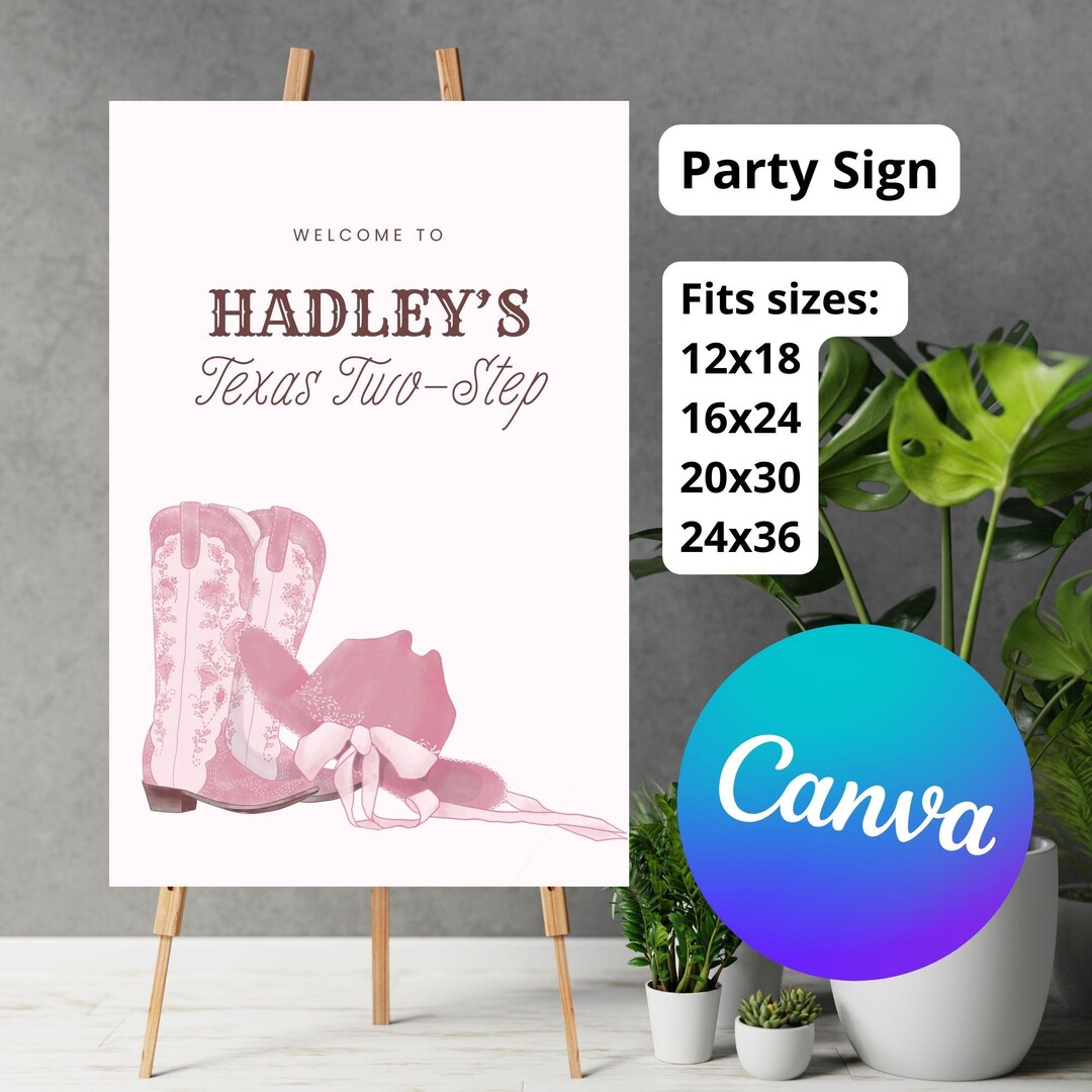 Pink Cowgirl Boot Party Sign: Editable Western Birthday Decor (digital ...