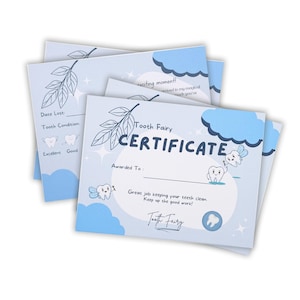 Certificat physique Fée des dents, reçu Fée des dents, billet dent dent perdue, cartes Fée des dents, lot de 5, 10 ou 20
