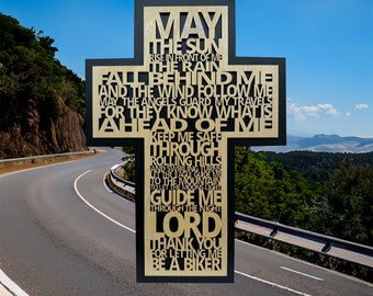 La cruz de oración del motociclista, corte láser y grabado archivo digital