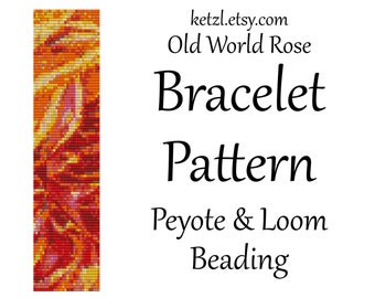 Loom Beading Bracelet Pattern Peyote Stitch Rose Orange Yellow Pink Flower with Word Chart Bead Weaving Graph