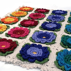 Crochet Blanket Pattern Crochet Pattern Baby Blanket Crochet flowers pattern Bright Big Flowers for pram cot crib afghan image 1