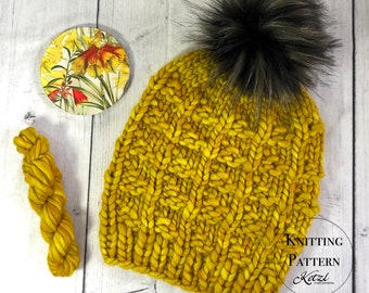 Beanie Knitting pattern hat super bulky chunky weight yarn unisex mens womens one skein winter sunshine malabrigo rasta