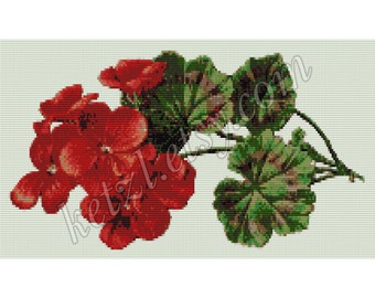 Loom Beading Tapestry Pattern Red Geranium Flowers with Word Chart Bead Weaving Graph