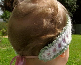 Crochet Pattern Headband with Pearl Beads and Satin Ribbon pdf
