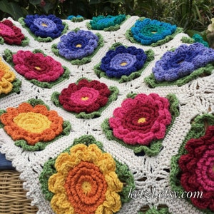 Crochet Blanket Pattern Crochet Pattern Baby Blanket Crochet flowers pattern Bright Big Flowers for pram cot crib afghan image 2