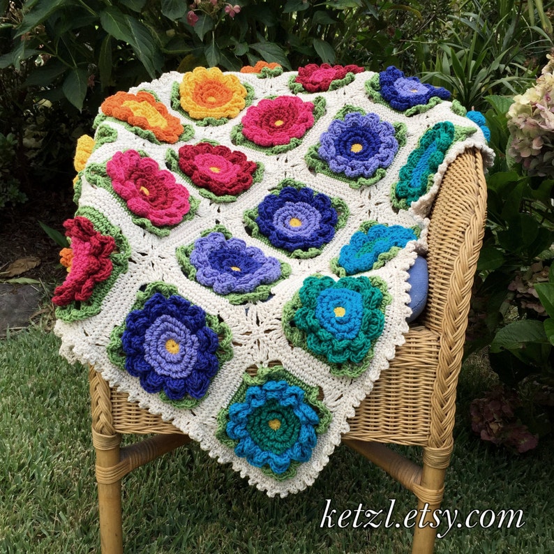 Crochet Blanket Pattern Crochet Pattern Baby Blanket Crochet flowers pattern Bright Big Flowers for pram cot crib afghan image 4