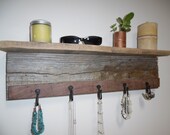 Jewelry Hooks and Shelf Utensil Rack Reclaimed Entryway Organizer Wood Key Hooks Shelf Hat Hooks Nautical Beach Decor Rustic Cabin Hooks