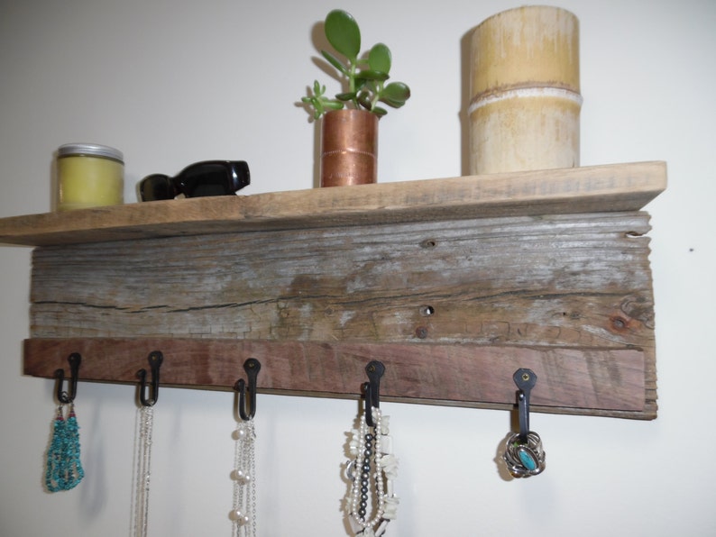 Jewelry Hooks and Shelf Utensil Rack Reclaimed Entryway Etsy