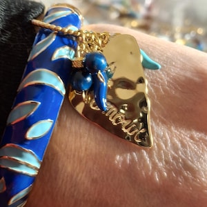 Beautiful rigid spring ring of very high quality with colorful blue enamel and charms - a perfect birthday gift image 10