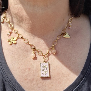 gold chain necklace stainless steel with charms and pearls adjustable handmade birthday gift mother&#39;s day Christmas