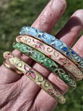 vintage rigid spring bangle bracelet colored enamel gold plated flower pattern birthday gift mother's day Christmas product logo