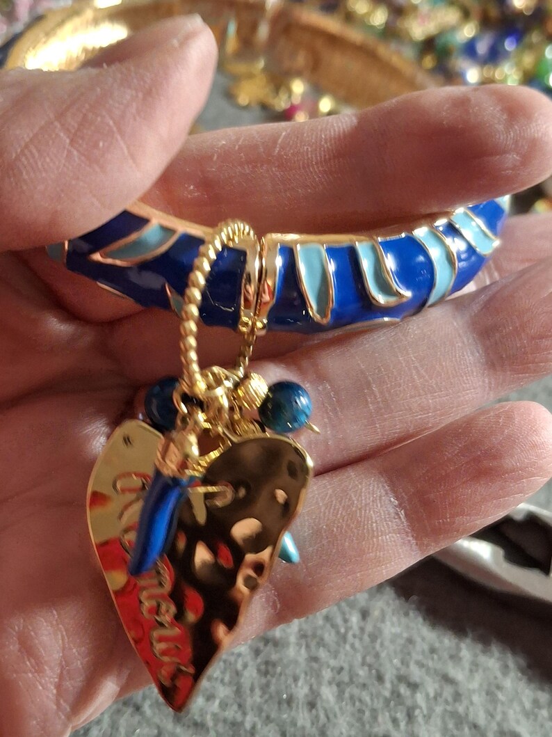 Beautiful rigid spring ring of very high quality with colorful blue enamel and charms - a perfect birthday gift image 8