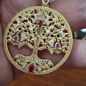 316 stainless steel ribbed gold chain necklace and large 18K gold-plated copper tree of life pendant birthday gift