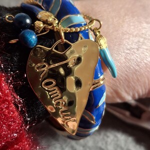 Beautiful rigid spring ring of very high quality with colorful blue enamel and charms - a perfect birthday gift image 4