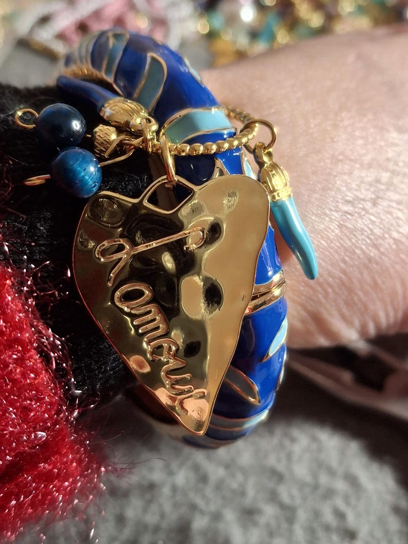 Beautiful rigid spring ring of very high quality with colorful blue enamel and charms - a perfect birthday gift image 4