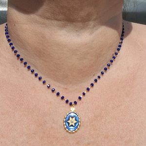 gold chain necklace stainless steel and blue pearls, 316 stainless steel pendant birthday gift Christmas party
