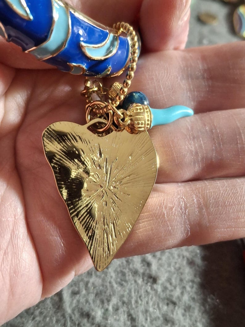 Beautiful rigid spring ring of very high quality with colorful blue enamel and charms - a perfect birthday gift image 7