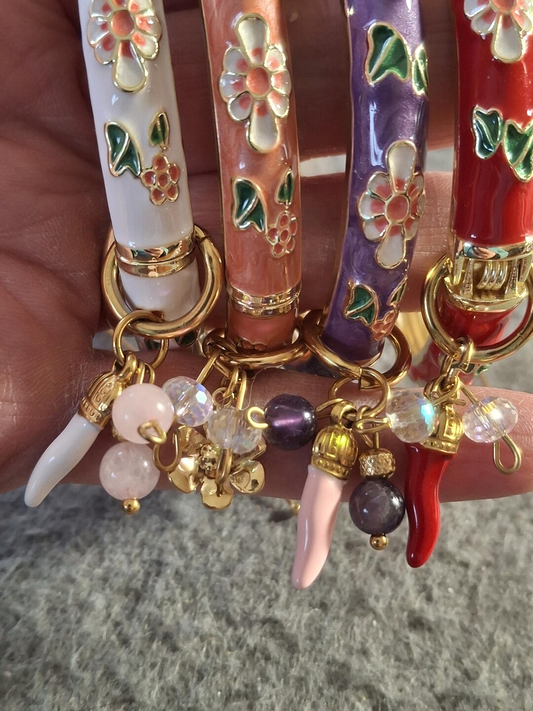 Rigid Spring Bangle Bracelet With Colorful Enamel Flower Pattern and ...