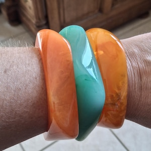 Rigid bangle bracelet cuff in vintage style acrylic resin, boho birthday gift mother&#39;s day Christmas