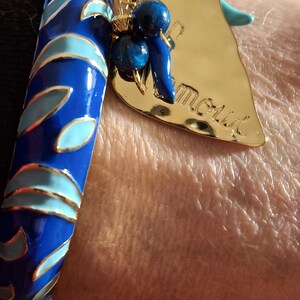 Beautiful rigid spring ring of very high quality with colorful blue enamel and charms - a perfect birthday gift image 9