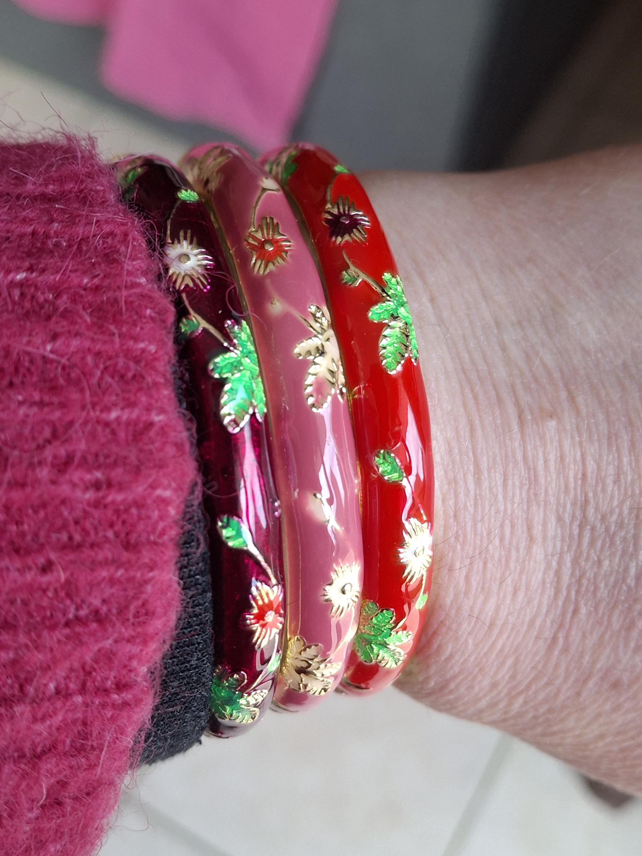 Vintage-Armreif mit Feder und buntem Emaille und kleinem Blumenmuster, Geburtstagsgeschenk, Weihnachtsfeier