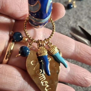 Beautiful rigid spring ring of very high quality with colorful blue enamel and charms - a perfect birthday gift image 2