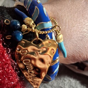 Beautiful rigid spring ring of very high quality with colorful blue enamel and charms - a perfect birthday gift image 1