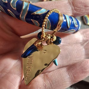 Beautiful rigid spring ring of very high quality with colorful blue enamel and charms - a perfect birthday gift image 5