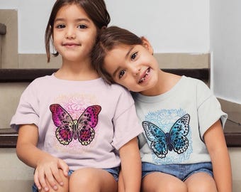 Kids Pink Butterfly T-Shirt | Cute Insect Tee | Aesthetic Nature Child Shirt | Toddler Cottagecore Outfit | Boys Girls Graphic Top