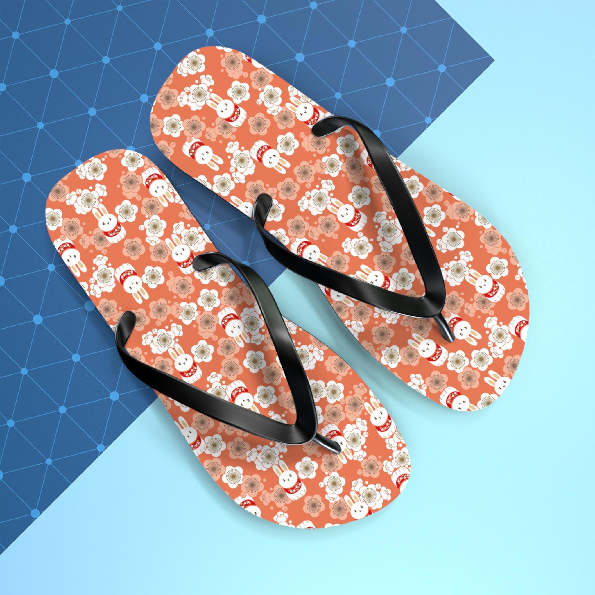 Kawaii Rabbit Flip Flops | Cute Bunny Sandals | Floral Thongs | Bunny ...