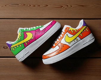 Tênis Air Force 1 personalizados e pintados à mão: Streetwear com desenho de arco-íris