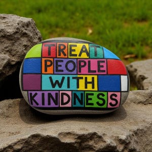 Treat People with Kindness Painted Rock, treat people kind painted rock, kindness painted rock, colorful kindness rock, spread kindness art
