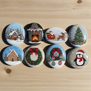 Hand-Painted Christmas River Rock, Holiday Home Decor
