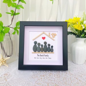 Personalized Family Portrait Pebble Art |Personalized Name Art for Loved Ones | Custom Rock Frame for Home & Gifts