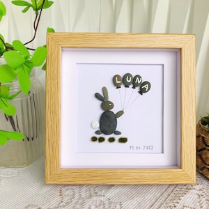 Personalized Bunny Pebble Art, Custom Name Baby Gift, Nursery Decor for Kids, Newborn or Birthday Present, Child’s Name Rock Art