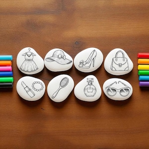 Ensemble de pierres à colorier dessinées à la main : art-thérapie créative avec stylos gel