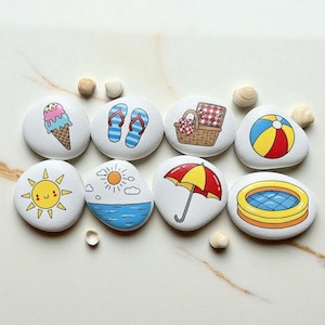 Hand Painted Beach Theme Story Stones: Summer Rock Art
