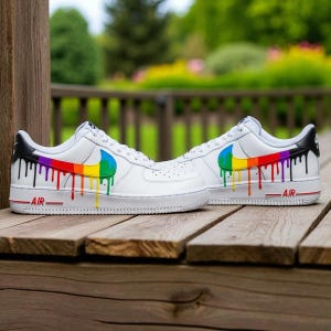 Handgemalte Regenbogen Drip Sneakers, Regenbogen Drip Air Force 1, Handbemalte mehrfarbige Custom Sneakers, Geschenk für Kinder, Custom Geburtstag