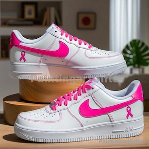 Pink Ribbon Sneakers, Custom Air Force 1 Breast Cancer Awareness, Breast Cancer Awareness Pink Ribbon Shoes, Custom Pink Ribbon Air Force 1