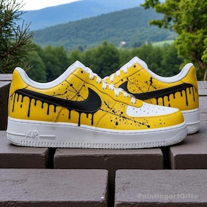 Custom Graffiti Air Force 1 Yellow, Custom black Drip Air Force 1, Splatter Custom Sneakers, Halloween Air Force 1 Custom, kids sneakers